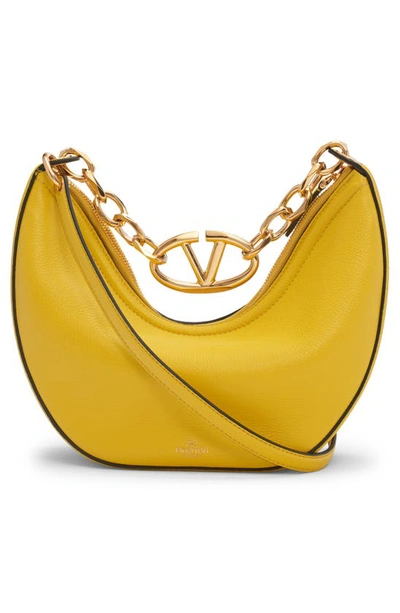 Shop Valentino Small Vlogo Moon Hobo Bag With Chain In Cedar Yellow