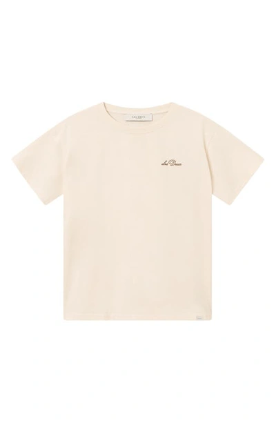 Shop Les Deux Logo Embroidered Recycled Cotton Blend T-shirt In Light Ivory/ Walnut