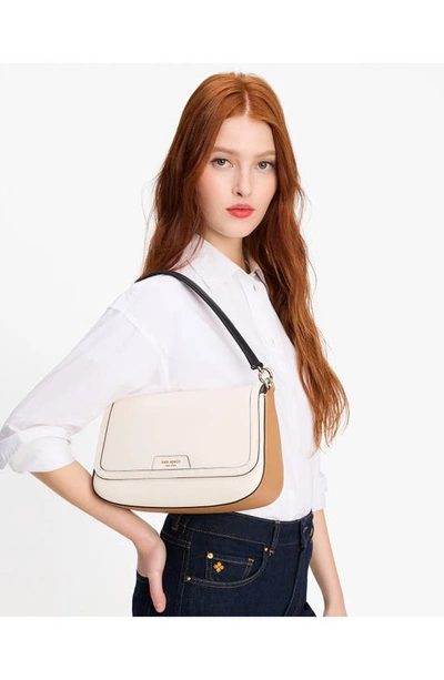 Shop Kate Spade Hudson Colorblock Pebbled Leather Satchel In Parchment Multi