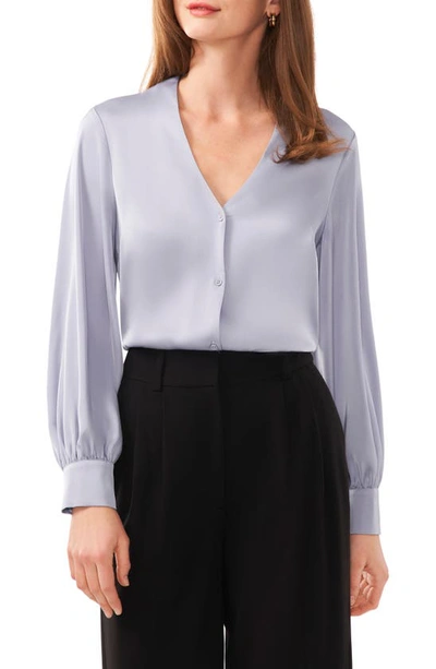 Shop Halogen (r) Collarless Satin Button-up Shirt In Slate Blue