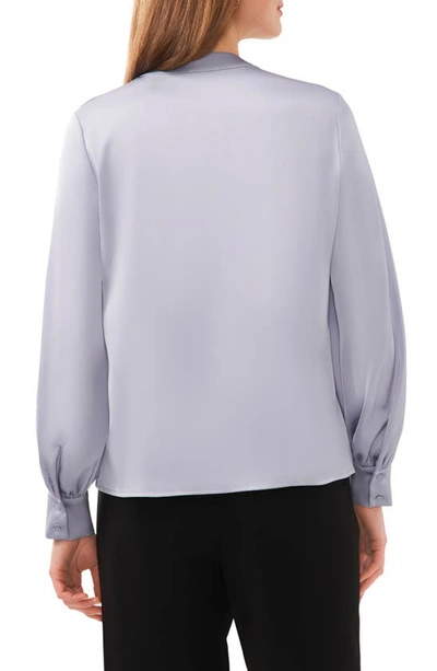 Shop Halogen (r) Collarless Satin Button-up Shirt In Slate Blue