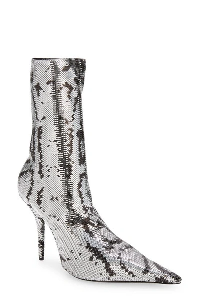 Shop Balenciaga Knife Sequin Bootie In Black/ Silver