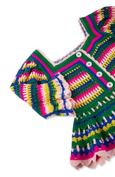 Shop Truce Kids' Crochet Button Front Top In Green Multi