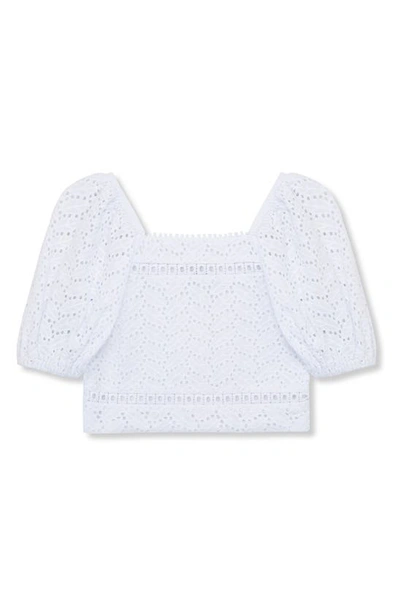 Shop Truce Kids' Eyelet Cotton Puff Sleeve Crop Top In White