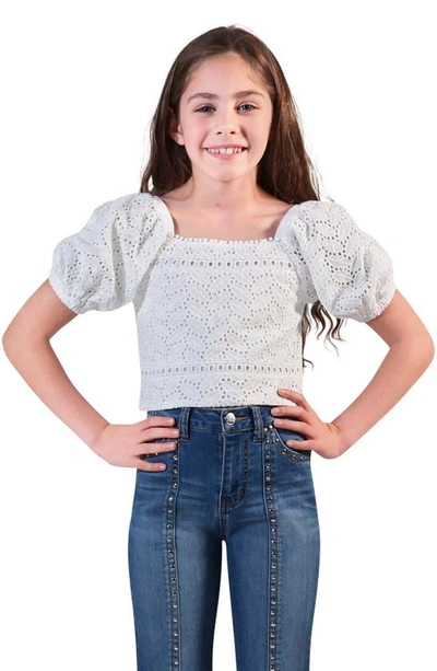 Shop Truce Kids' Eyelet Cotton Puff Sleeve Crop Top In White