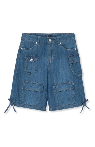 Shop Truce Kids' Cotton Denim Utility Bermuda Shorts In Blue