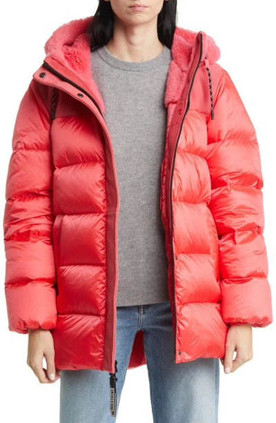 Shop Ugg Shasta Genuine Shearling 700 Fill Power Water Resistant Down Jacket In Pink Glow