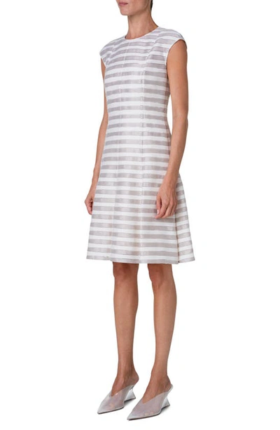 Akris Punto Metallic Kodak Stripe Jacquard Linen-blend Cap-sleeve Dress In Flax-cream