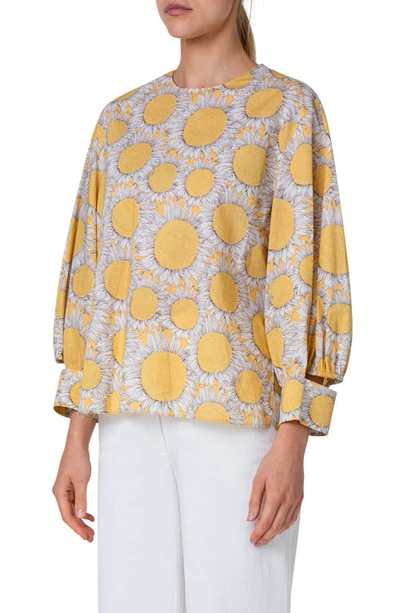 Shop Akris Punto Sunflower Print Deconstructed Cotton Poplin Top In Sun-multicolor