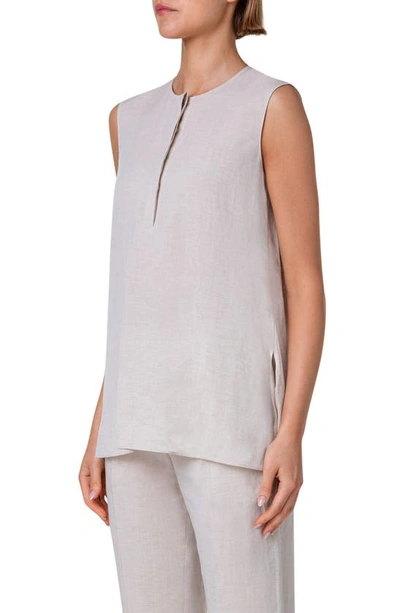 Akris Punto Microstripe Tela Linen Tunic Blouse In Flax
