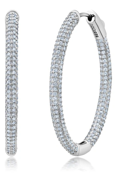 Shop Crislu Pavé Cubic Zirconia Medium Hoop Earrings In Silver