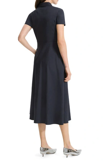 Theory Good Linen Short-sleeve Button-front Midi Shirt Dress In Concord