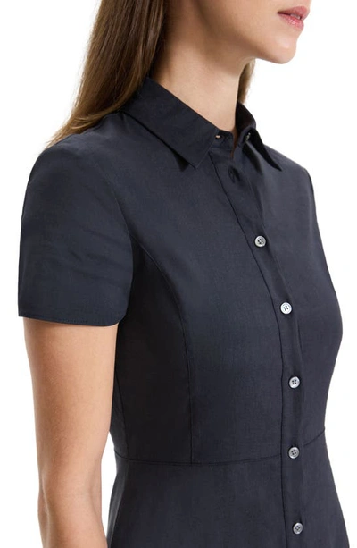 Theory Good Linen Short-sleeve Button-front Midi Shirt Dress In Concord