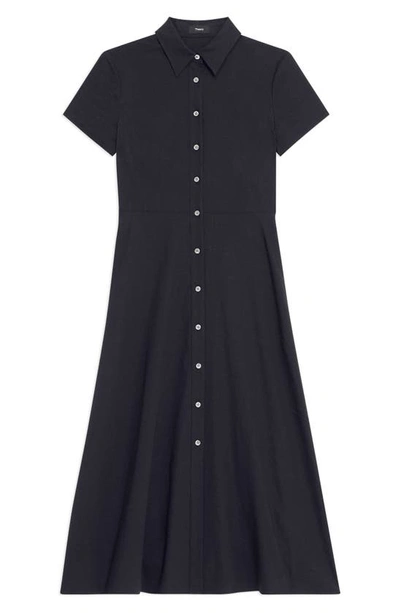 Theory Good Linen Short-sleeve Button-front Midi Shirt Dress In Concord