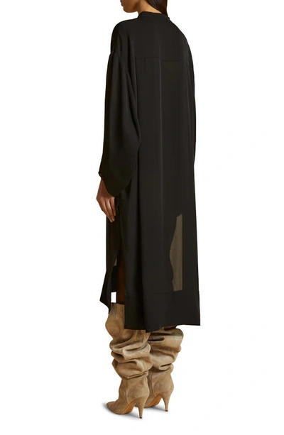Shop Khaite The Brom Long Sleeve Silk Midi Dress In Black