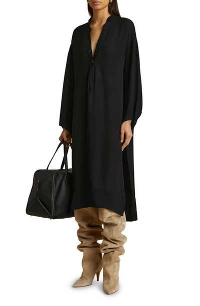Shop Khaite The Brom Long Sleeve Silk Midi Dress In Black