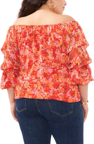 Shop Vince Camuto Floral Off The Shoulder Bubble Sleeve Top In Tulip Red