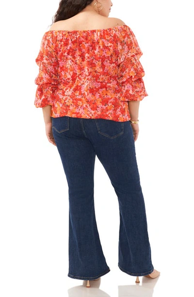 Shop Vince Camuto Floral Off The Shoulder Bubble Sleeve Top In Tulip Red