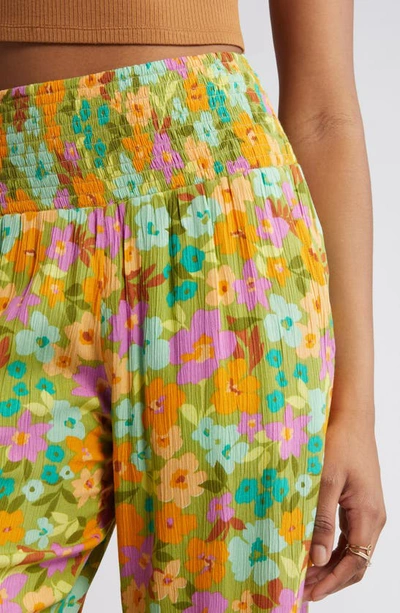 Shop Billabong New Waves 2 Floral Wide Leg Pants In Palm Green