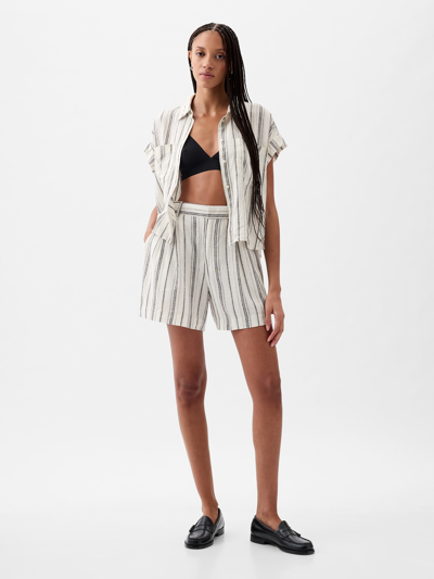 Shop Gap 365 High Rise Linen-blend Shorts In Neutral Stripe