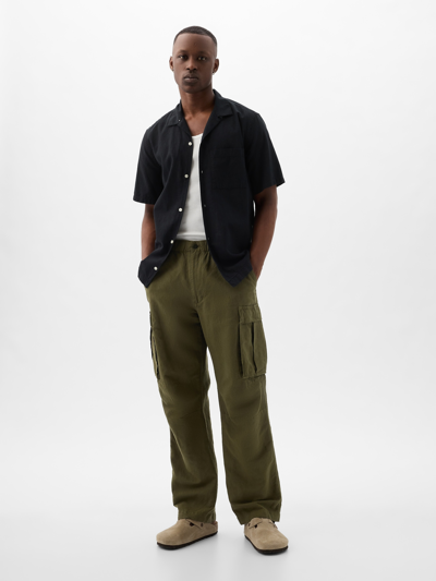 Shop Gap Linen-cotton Cargo Pants In Army Jacket Green