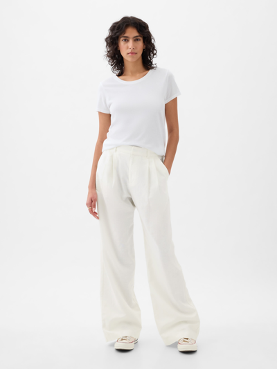 Shop Gap 365 High Rise Linen-cotton Trousers In Off White