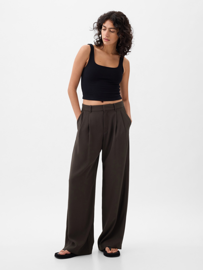 Shop Gap 365 High Rise Pleated Trousers In Terra Brown