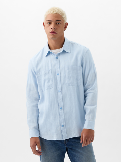 Shop Gap Linen Two-pocket Shirt In Light Blue Shadow