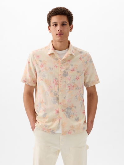 Shop Gap Linen-cotton Shirt In Pink Floral
