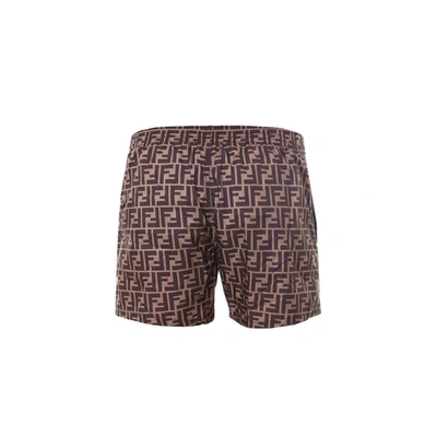 Shop Fendi Swim Trunks In Brown