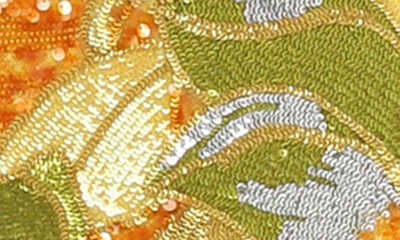 Shop Helsi Uma Floral Sequin Halter Neck Sheath Gown In Marigold