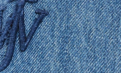Shop Jw Anderson Embroidered Logo Adjustable Denim Baseball Cap In Blue