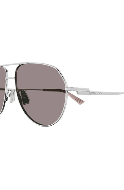 Shop Bottega Veneta 57mm Pilot Sunglasses In Silver