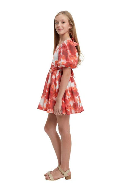Shop Bardot Junior Kids' Marla Puff Sleeve Tie Back Minidress In Poppy Red