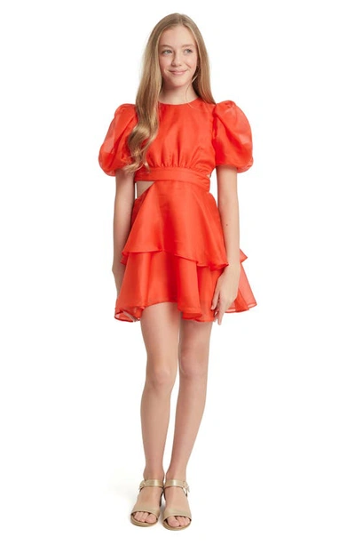Shop Bardot Junior Kids' Enya Cutout Organza Minidress In Fire Red