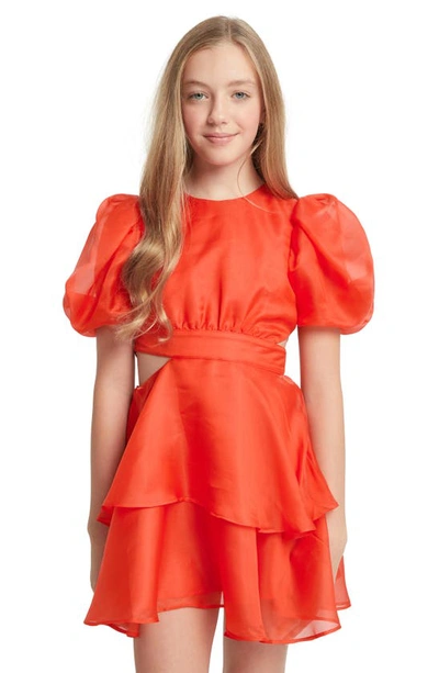 Shop Bardot Junior Kids' Enya Cutout Organza Minidress In Fire Red