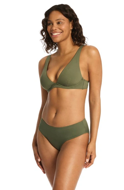 Sea Level Essentials Longline Triangle Bikini Top In Khaki