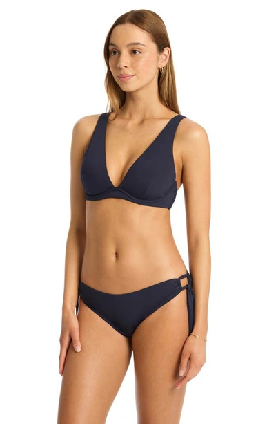 Shop Sea Level Essentials Longline Triangle Bikini Top In Night Sky