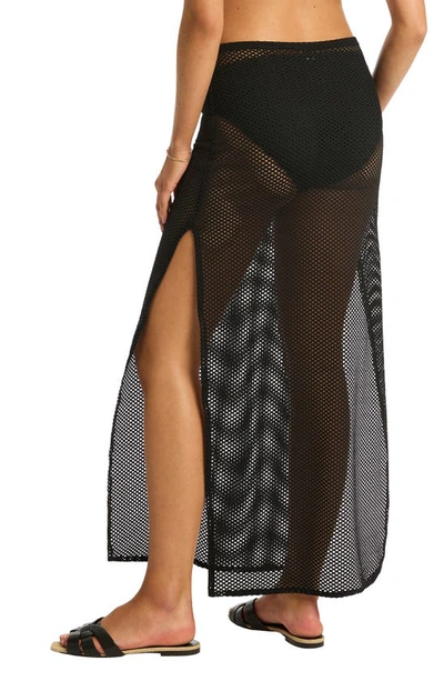 Shop Sea Level Surf Mesh Cover-up Maxi Skirt In Black