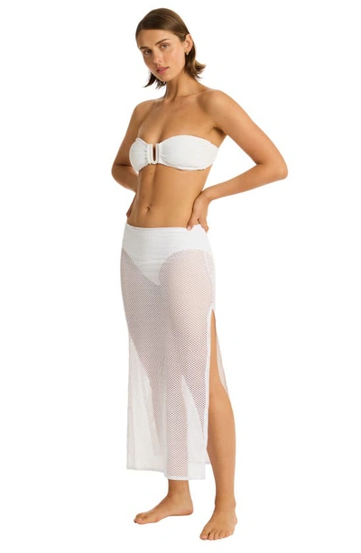 Shop Sea Level Surf Mesh Cover-up Maxi Skirt In White