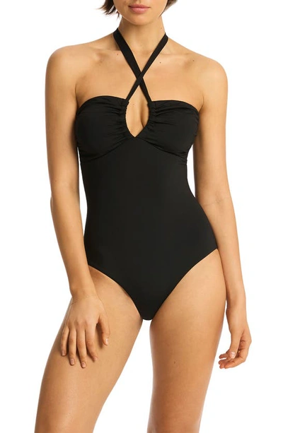 Shop Sea Level Essentials Halter One-piece Swimsuit In Black