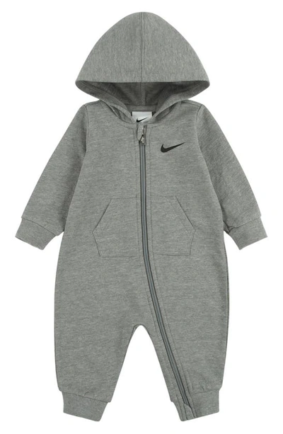 Shop Nike Hooded French Terry Romper In Dark Grey Heather