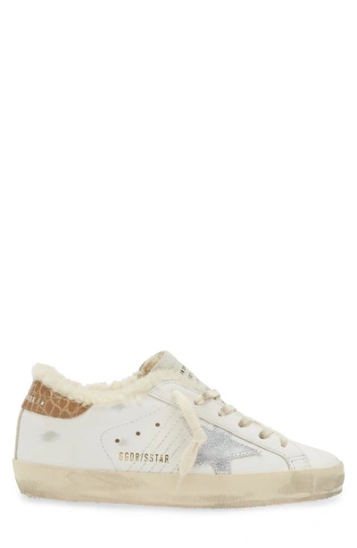 Shop Golden Goose Super-star Genuine Shearling Low Top Sneaker In White/ Silver