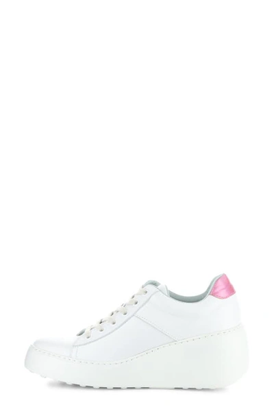 Shop Fly London Delf Platform Wedge Sneaker In 013 White/ Pink Velve