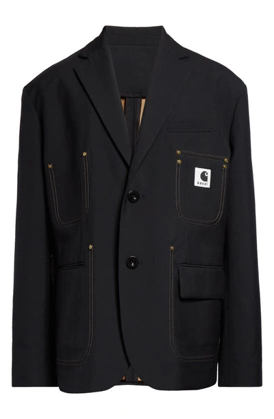 Shop Sacai Carhartt Wip Reversible Bonded Suiting Jacket In Black