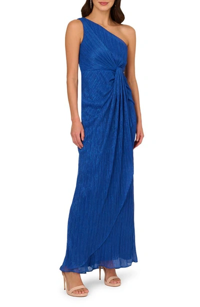 Shop Adrianna Papell One-shoulder Evening Gown In Brilliant Sapphire