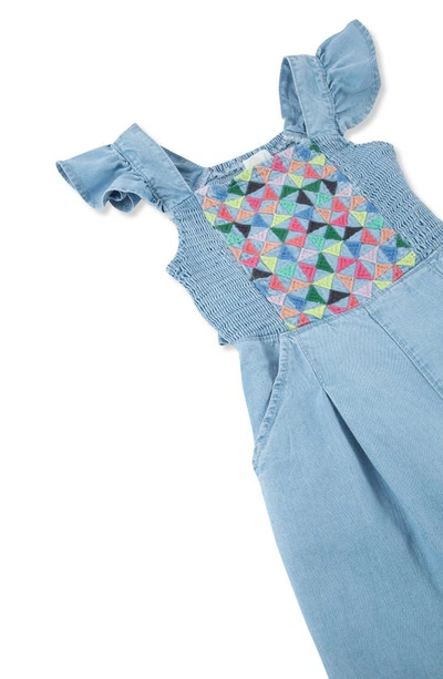 Shop Peek Aren't You Curious Kids' Embroidered Smocked Jumpsuit In Light Denim