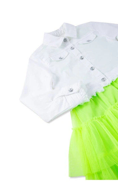 Shop Peek Aren't You Curious Kids' Tiered Tutu Dress & Denim Jacket Set In Lime