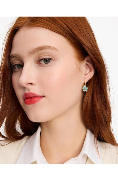 Shop Kate Spade Fleurette Cubic Zirconia Huggie Drop Earrings In Blue/ Gold