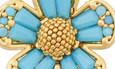 Shop Kate Spade Fleurette Cubic Zirconia Huggie Drop Earrings In Blue/ Gold